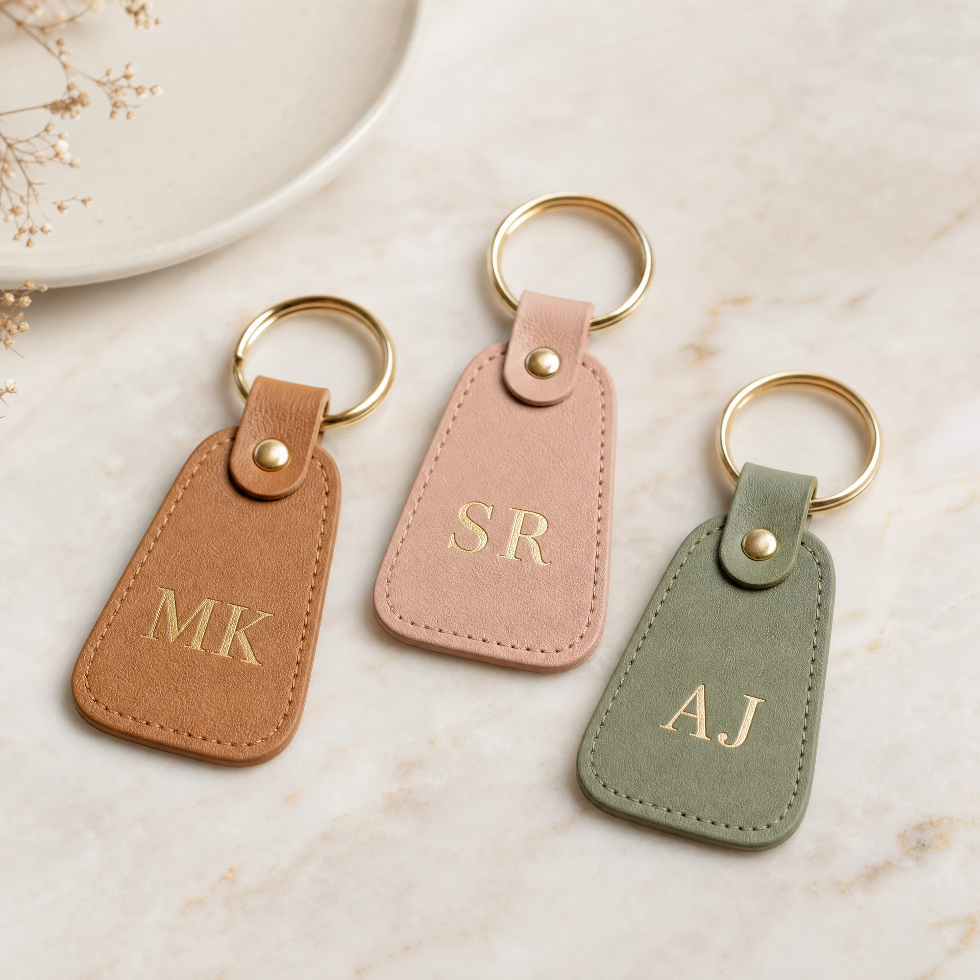 Leather Keychain — Gold Foil Initials — personalized gift Philippines