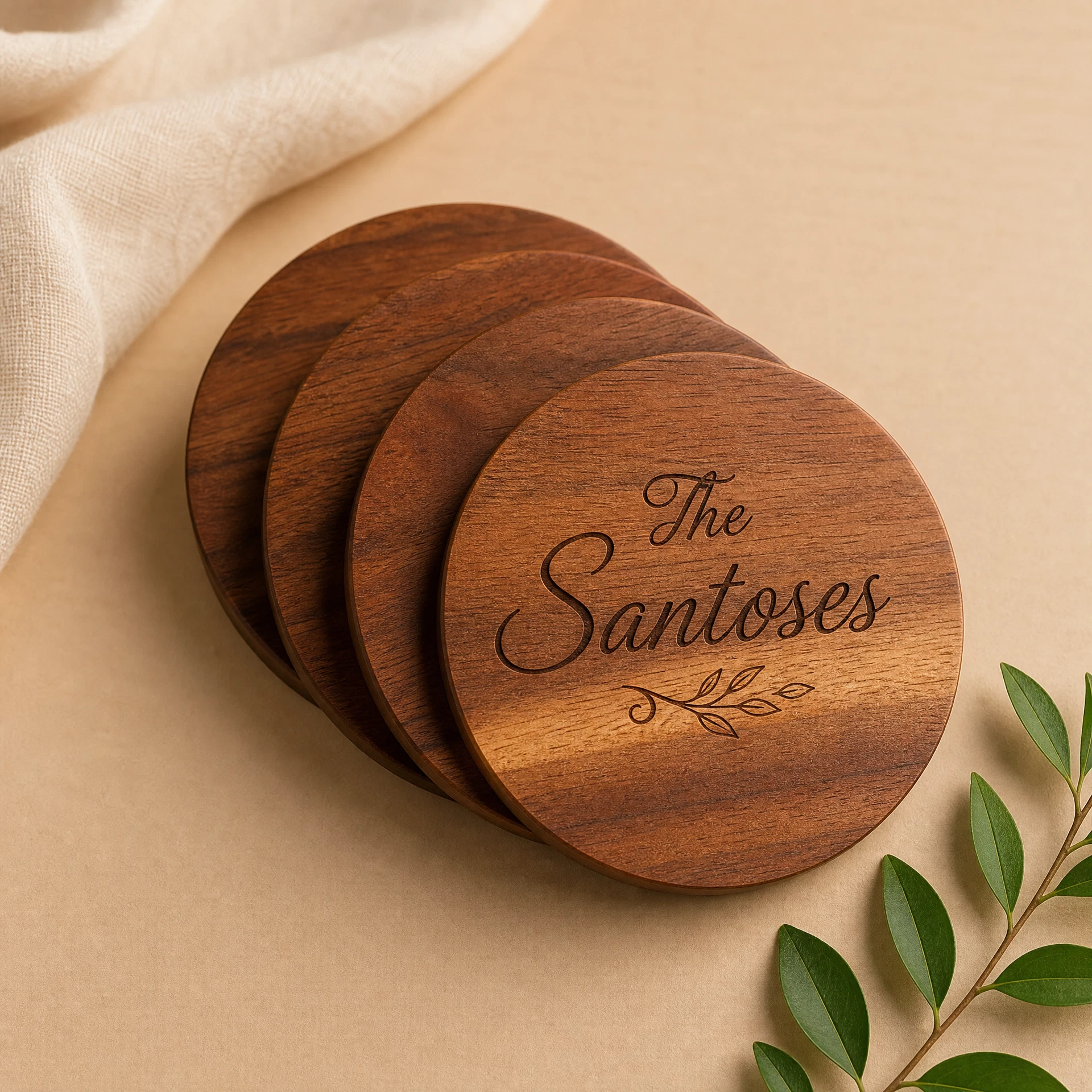 Acacia Wood Coaster Set (4pcs) — personalized gift Philippines