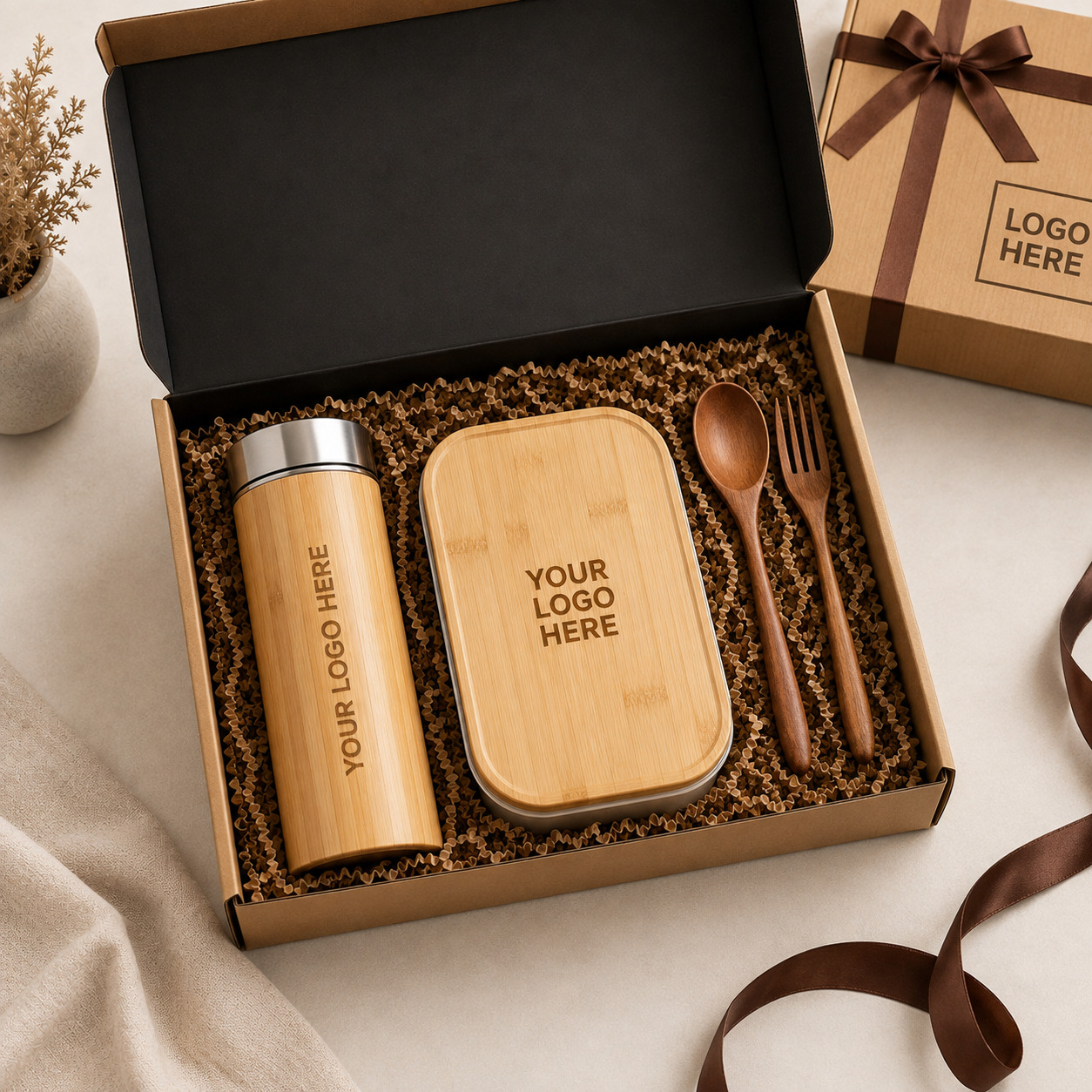 Gift Set E | Personalized Bamboo Lunch Gift Set with Tumbler & Cutlery