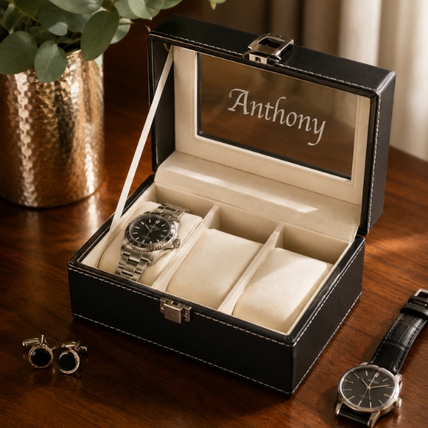Leather Watch Box 3-Slot Travel Case | Watch Organizer 