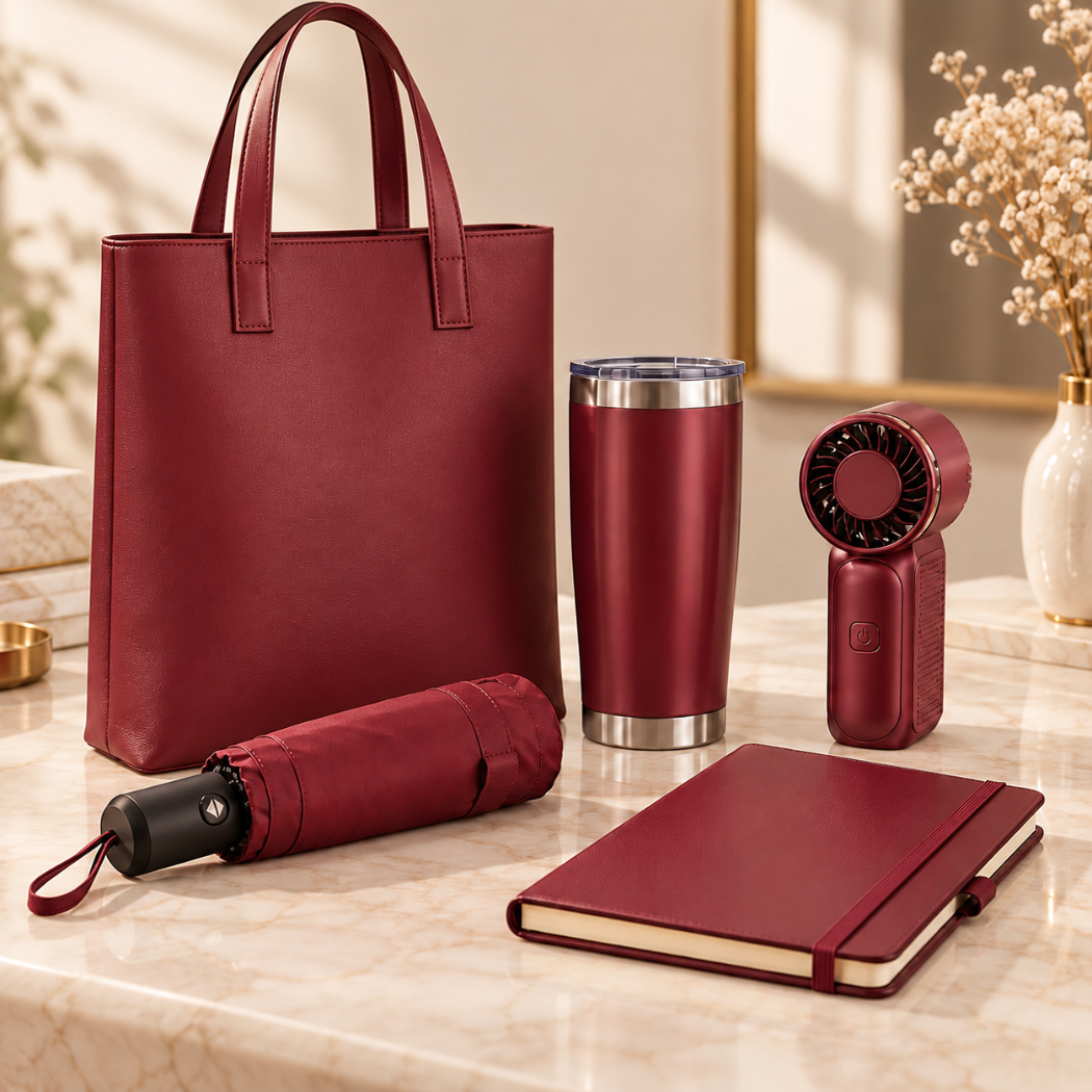 5-Piece Corporate Gift Set | Tote Bag, Umbrella, Tumbler, Mini Fan & Notebook