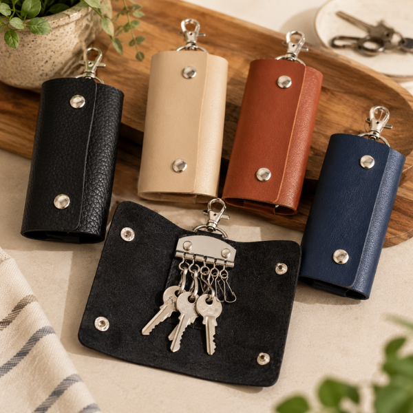 Leather Key Organizer | Portable 5-Key Holder with Monogram