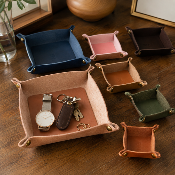 Leather Catch-All Tray Desk and Travel Organizer