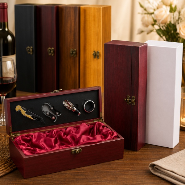 Elegant Wooden Wine Gift Box with Accessories | Premium Wine Presentation Case