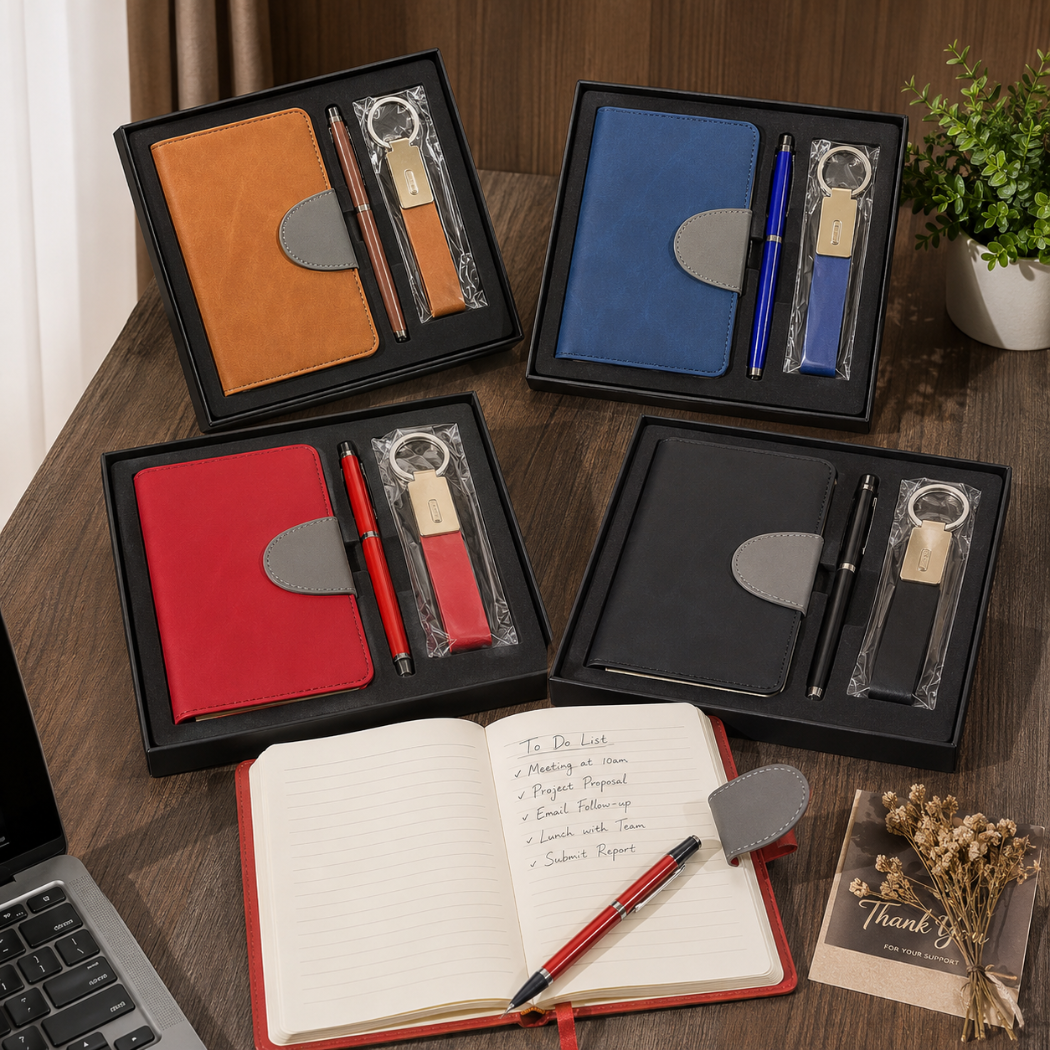 A6 Notebook Gift Set with Pen & Keychain | Corporate Giveaway Set