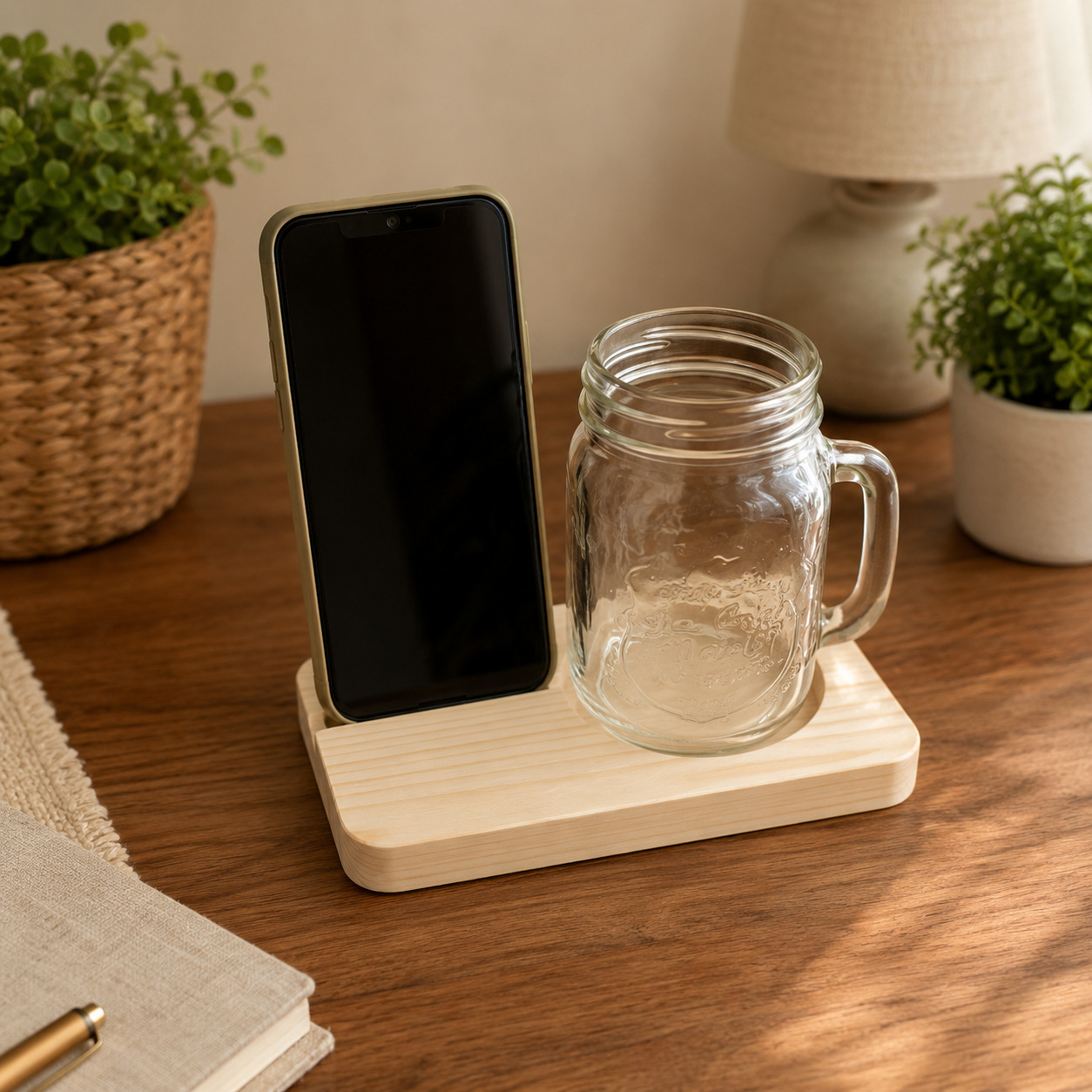 Wooden Phone and Mug Holder