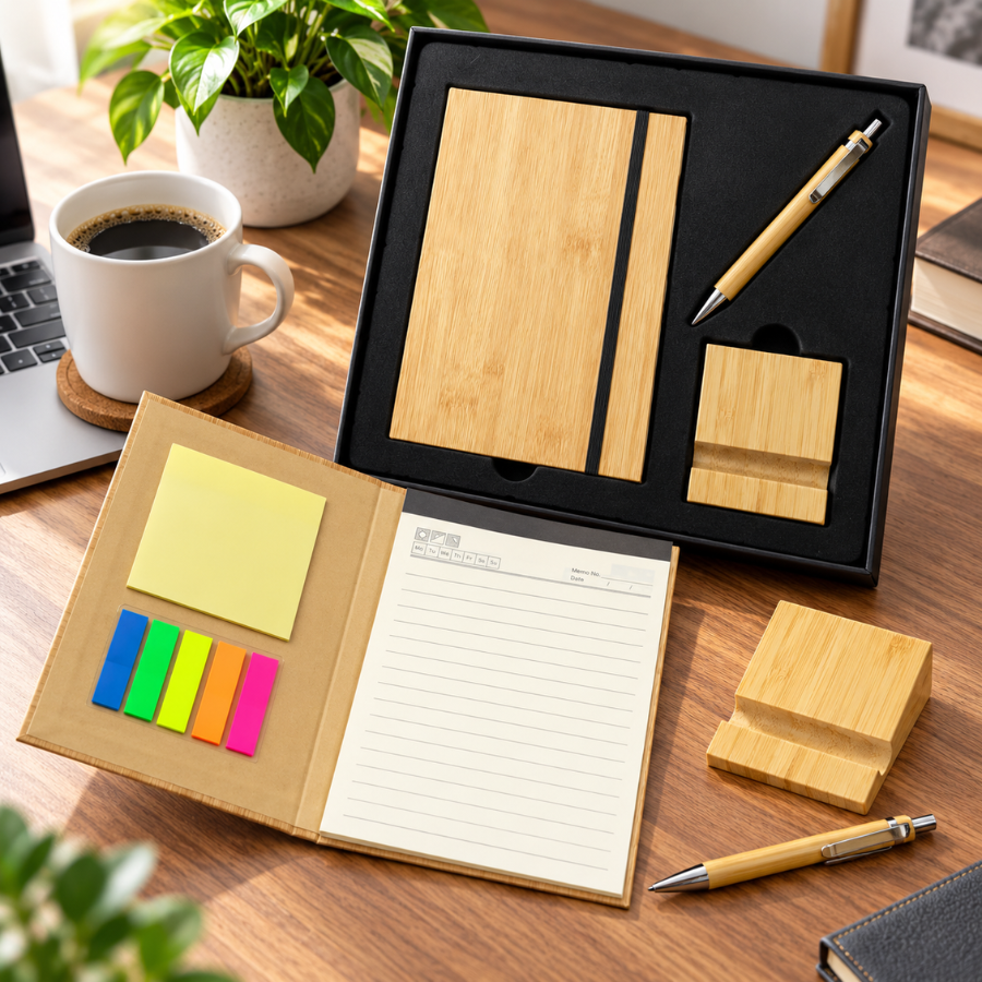 Bamboo Executive Gift Set | Notebook, Pen & Phone Stand Set