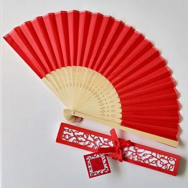 Silk Folding Fan Hand Fan with Elegant Box and Ribbon