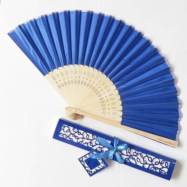 Silk Folding Fan Hand Fan with Elegant Box and Ribbon