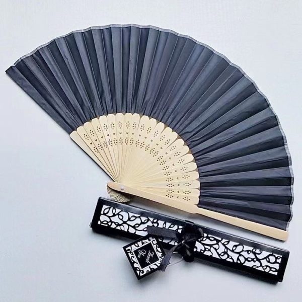 Silk Folding Fan Hand Fan with Elegant Box and Ribbon